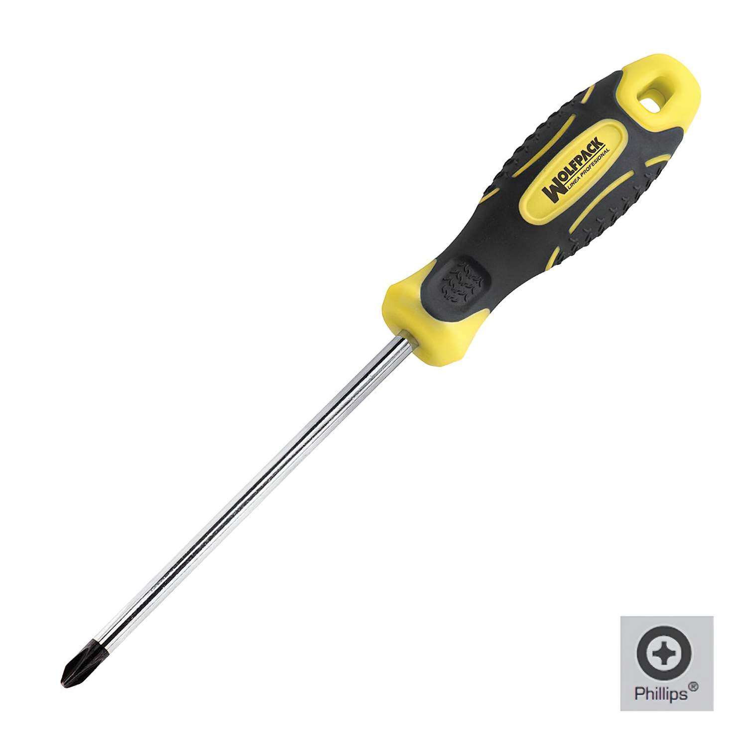 Destornillador Wolfpack Linea Profesional Mango Bimaterial Phillips Nº 0 / 75 Mm - Cromo Vanadio