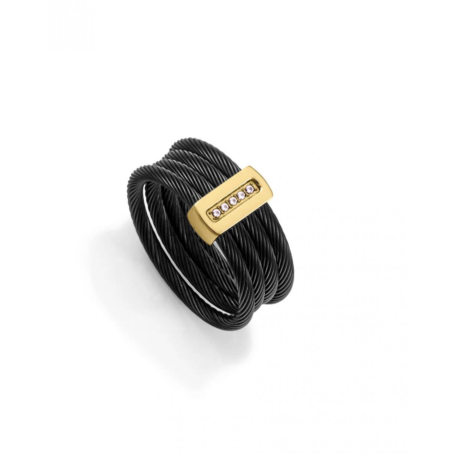Viceroy Anillo de mujer de acero Ip negro y dorado múltiples cables unidos con barra con circonitas