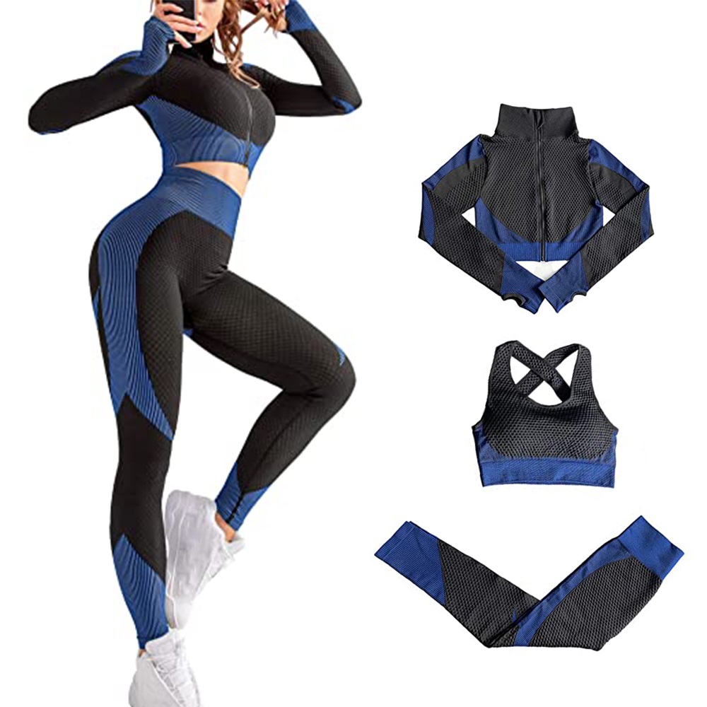 Om Home Conjunto de entrenamiento para Mujer, de 3 piezas chándalo, leggings de yoga sin Costura with Realce de cadera y sujetador Deportivo elástico, Conjunto de ropa de Gimnasio