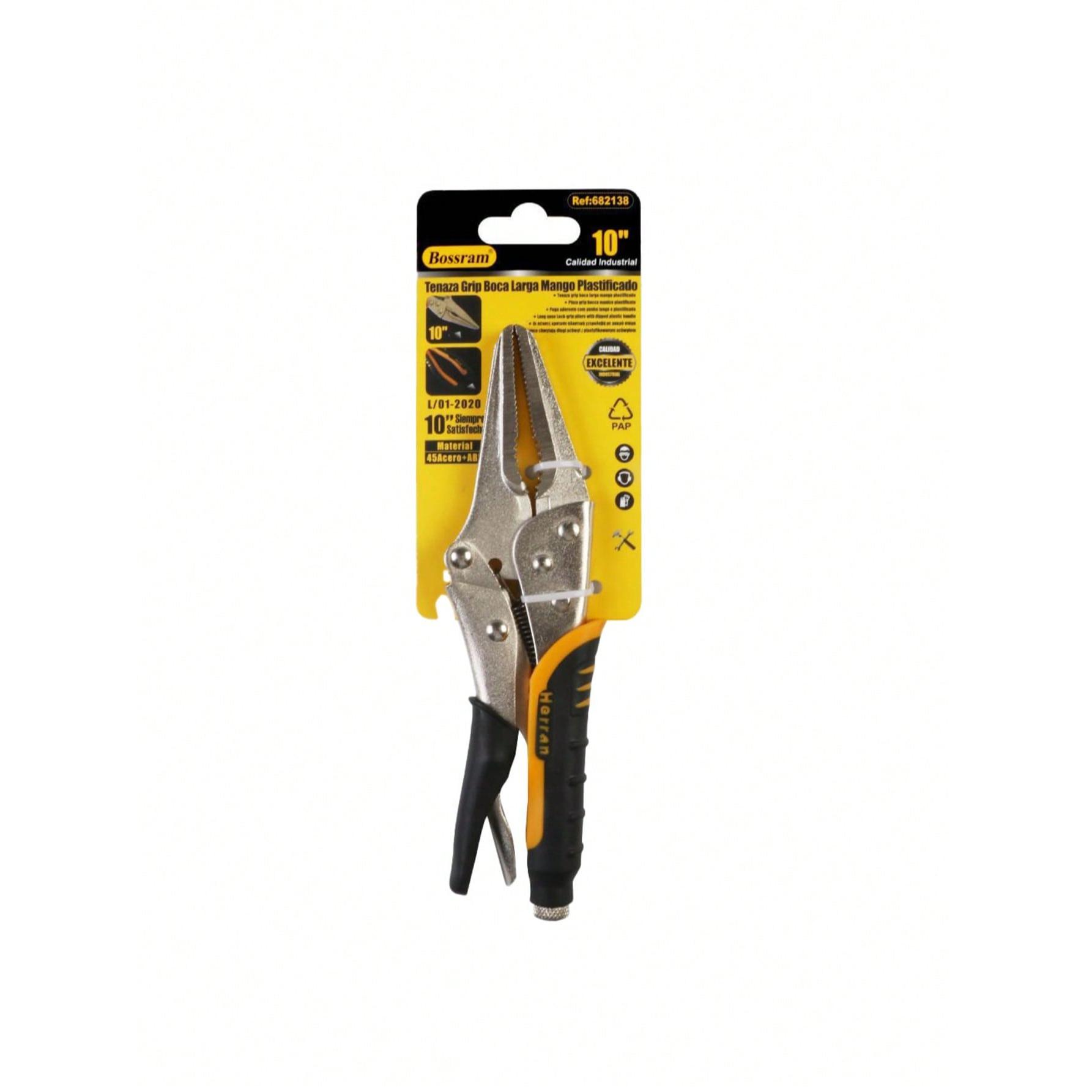 Pinza de Presión de 10 Pulgadas con Punta Larga|Tenaza Grip de 25cm Ajustable|Acero Resistente|Mango Ergonómico Antideslizante