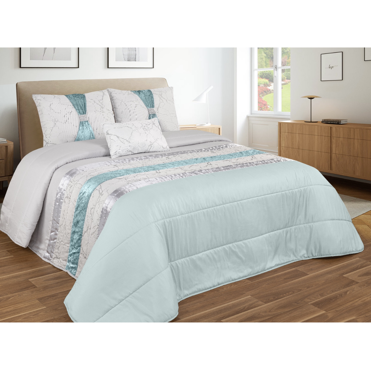 Colcha Edredón de acolchado fino cristal 250×260 cms + 3 cojines a juego con relleno para entretiempo,Colcha decorar tu dormitorio para Cama 135cm/ 150cm
