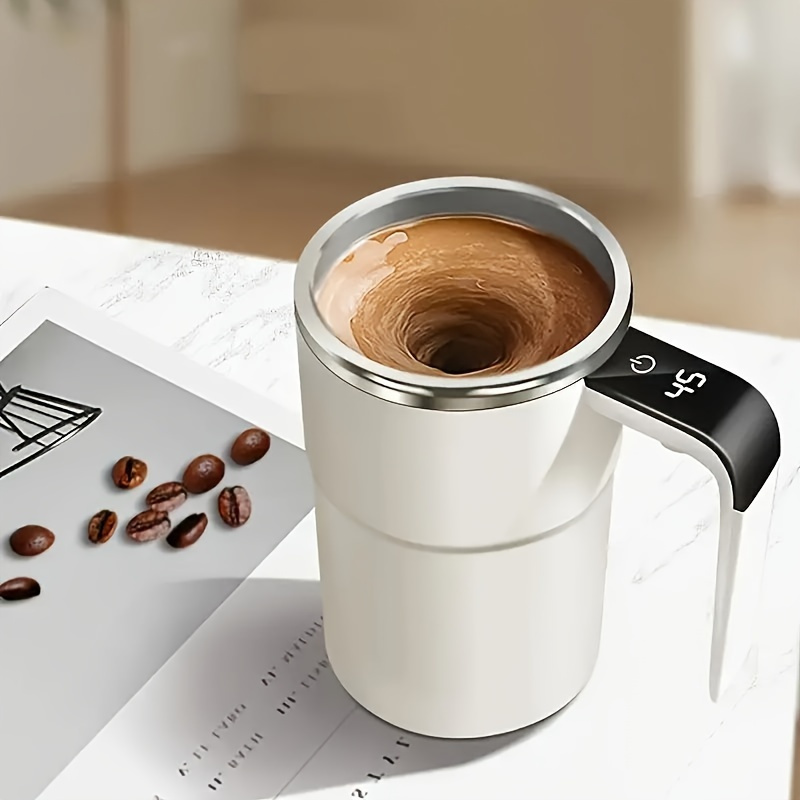 Taza de Café Inteligente y Sin Esfuerzo con Alimentación USB, Agitación Magnética y Pantalla de Temperatura - Percolador Eléctrico de Acero Inoxidable de 12.85oz para Leche, Chocolate, Mocha - Ideal para Viajar, Regalo Perfecto de Navidad