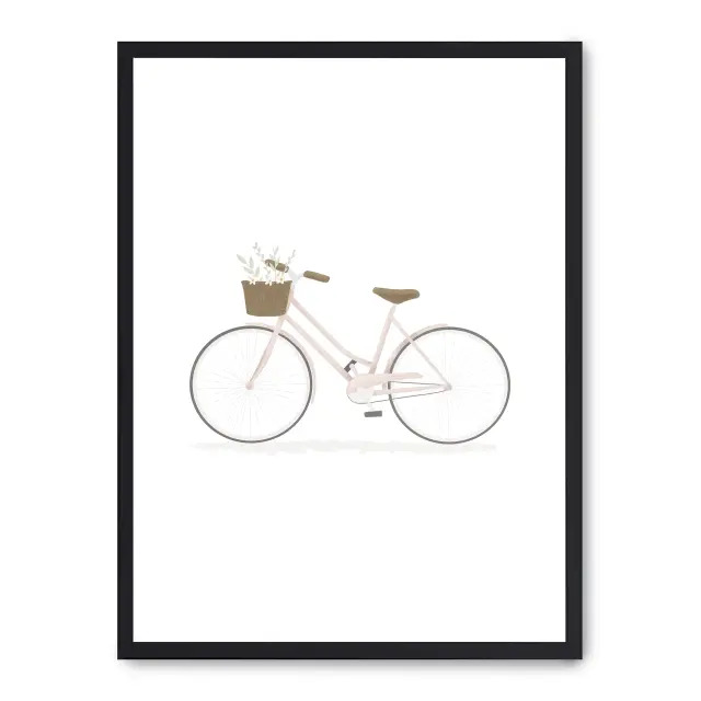 Lámina con marco negro PINK BIKE 21x30 cm, Póster impreso en papel de primera calidad de 180gr, montado sobre marco de madera MDF acabado en negro., Infantil - Bebé