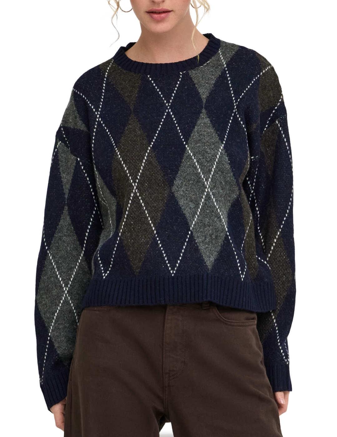 Jersey Only Rhombus marino estampado de lana para mujer
