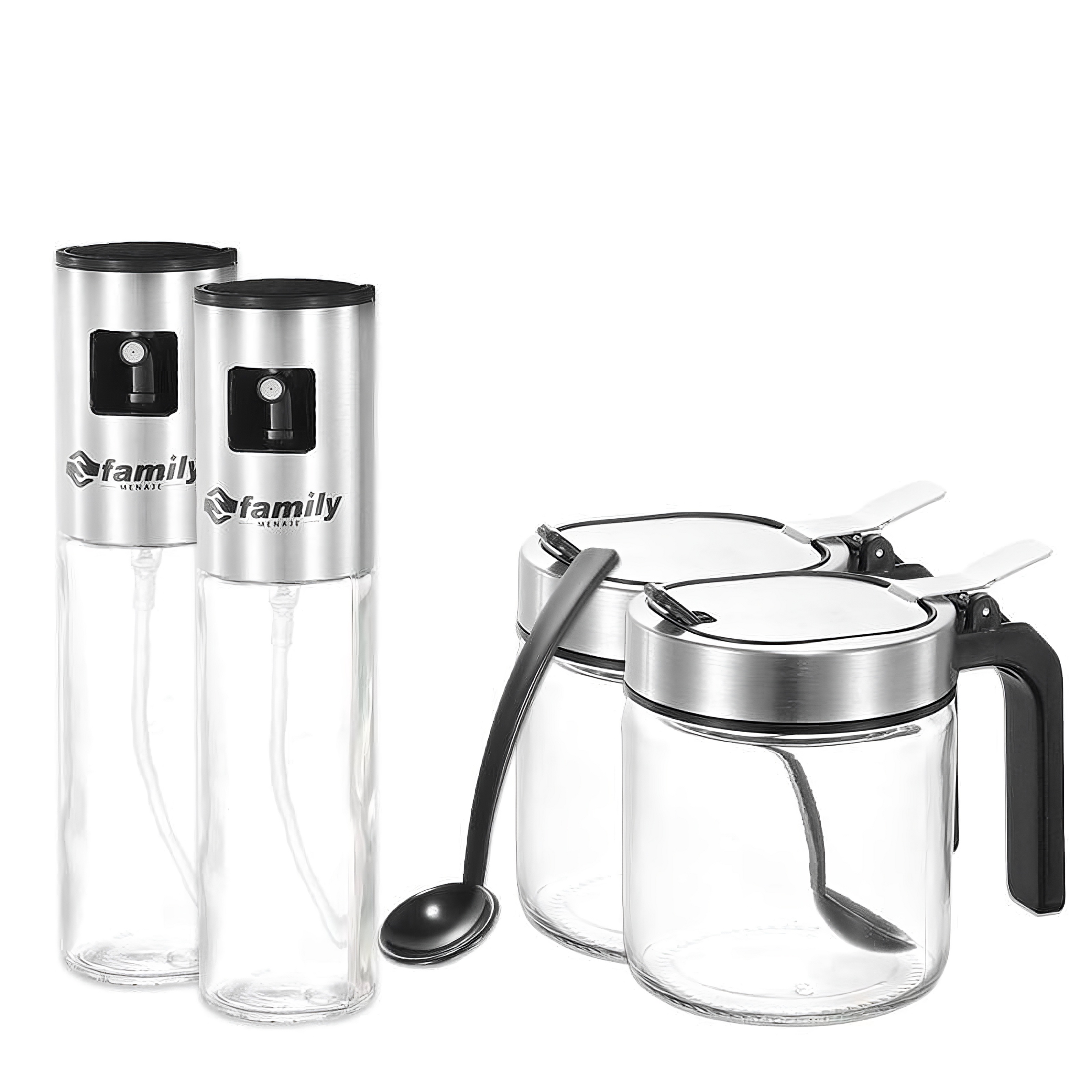 Family Juego de dispensador de aceite y botes de especias de vidrio, combinaciones múltiples,para cocina, horno y freír