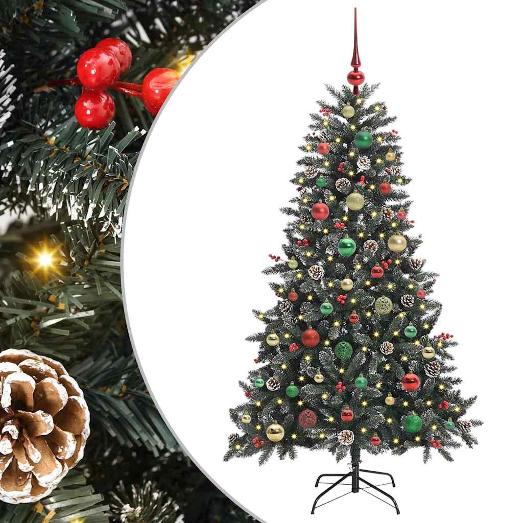 vidaXL Árbol de Navidad artificial Verde 150 cm PVC, Plástico y Acero con LED y bolas