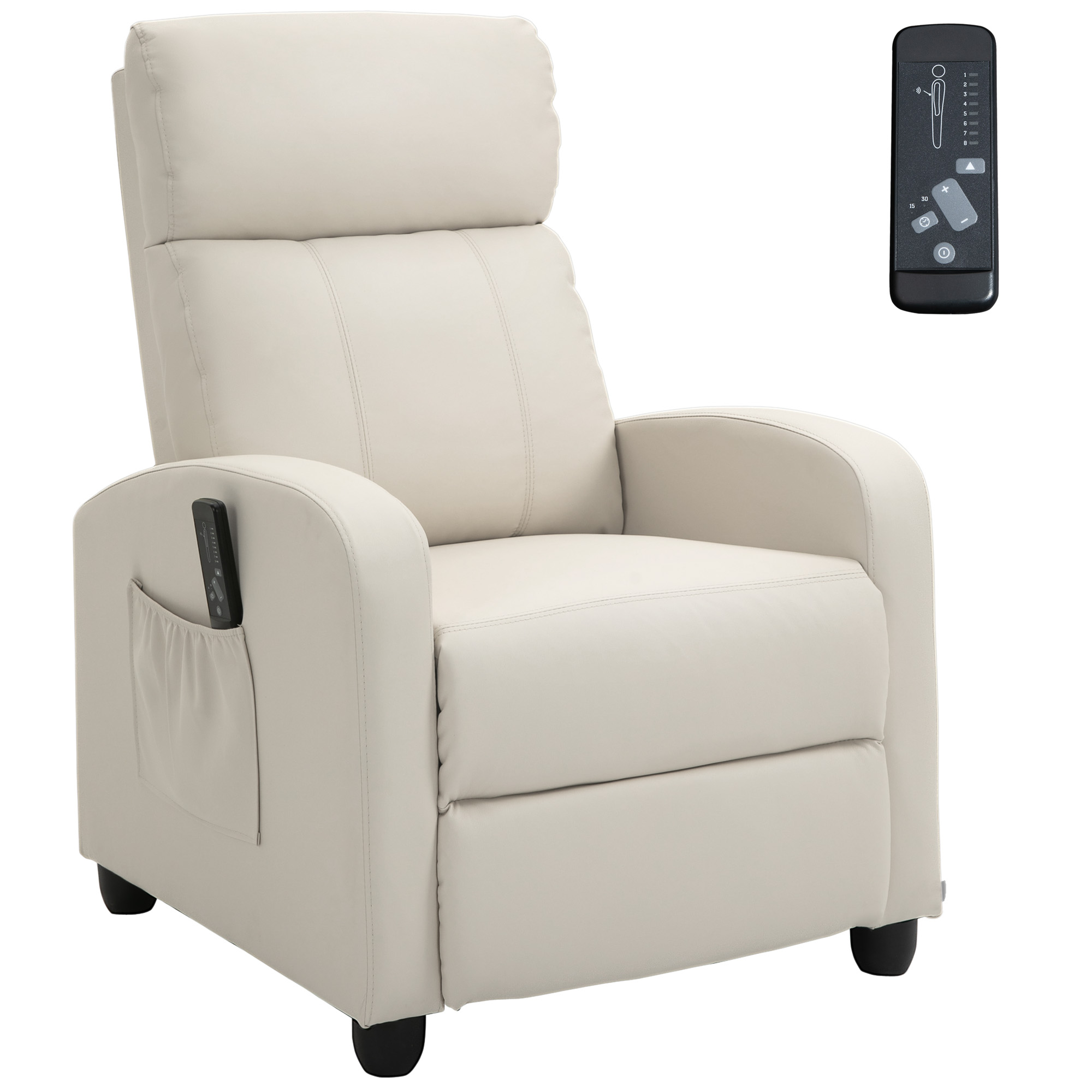 HOMCOM Sillón de Masaje, Sillón Relax Reclinable con Mando a Distancia, 2 Zonas de Masaje, 8 Programas, 5 Niveles de Intensidad, Bolsillo Lateral y Temporizador Tapizado en PU 68x88x98 cm Negro