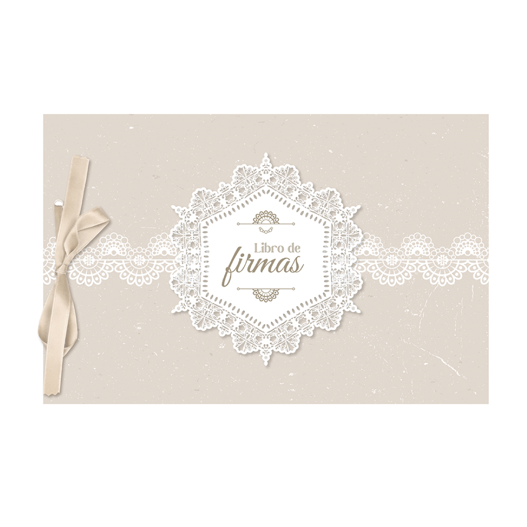 Demark - Libro de Firmas Elegante "Encaje Blanco" 20x30 cm - Álbum de Recuerdos con Lazo y Papel Perlado 250g - Ideal para Bodas, Comuniones y Eventos Clásicos - Modelo LF230