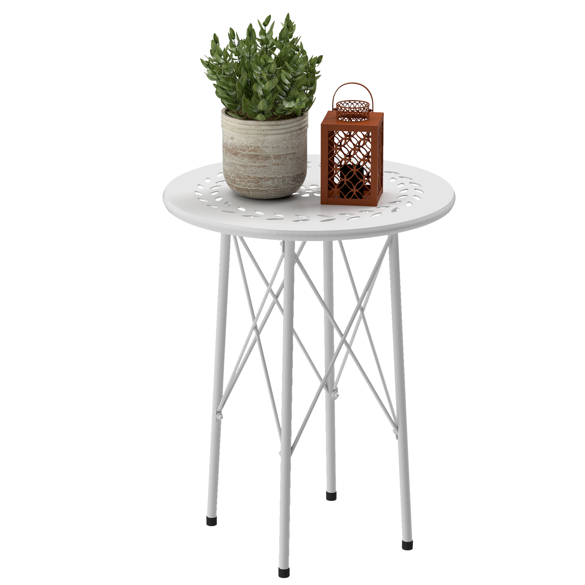 Outsunny Mesa de Jardín Redonda Mesa de Terraza Exterior Ø40x50 cm con Patas Ajustables y Estructura en Forma de X Mesa para Exterior e Interior Negro