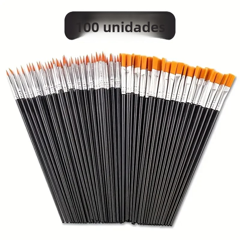 TK 100pcs Pinceles De Pintura De Nylon Negro Para Acrílico Aceite Y Watercolor Puntas Planas Y Redondas Para Artistas De Cabello Y Pintura En Carne