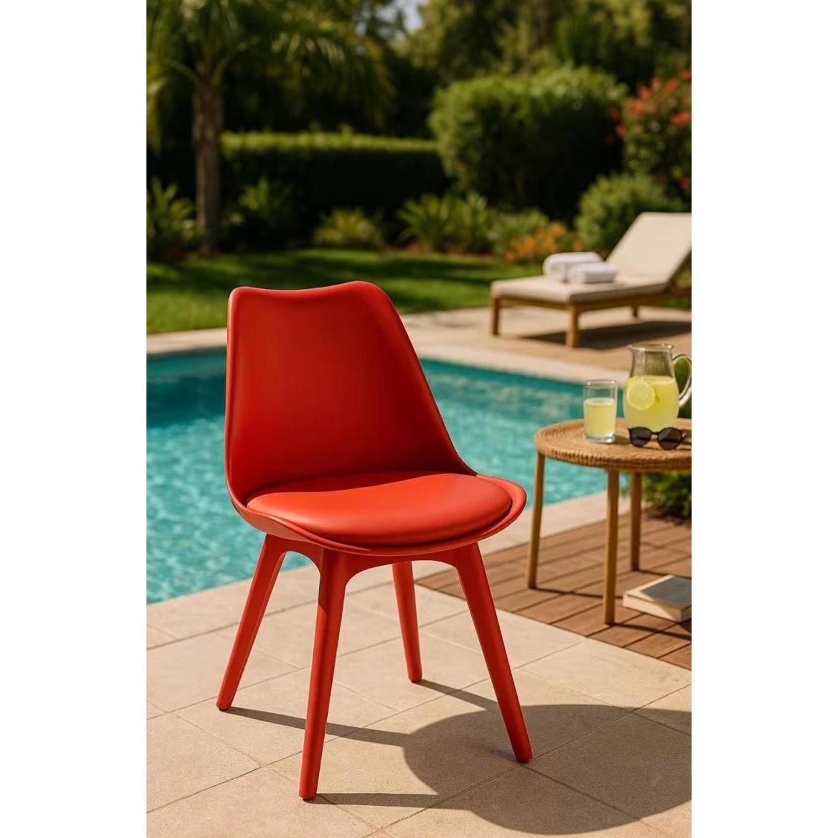 ORION91® - Silla BOREAL con asiento acolchado de piel sintética y patas rojas, 48 x 43 x 82 cm, comedor, oficina, salón, cocina - spaziOrion91