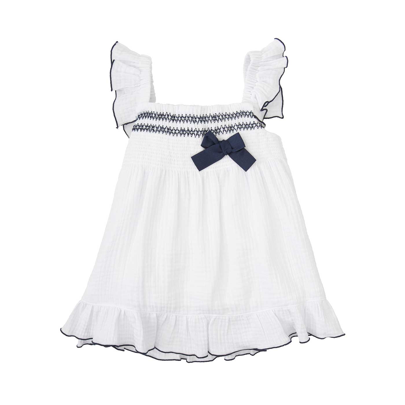 Babidu Vestido Bebé Niña Marino Algodón Tejido Liso