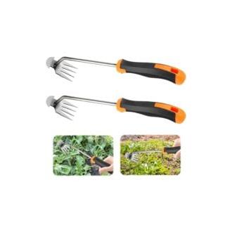 CA 2 extractores de malezas para jardín, herramienta manual para desherbar, mango de goma de 4 dientes, para desherbar campos con mango