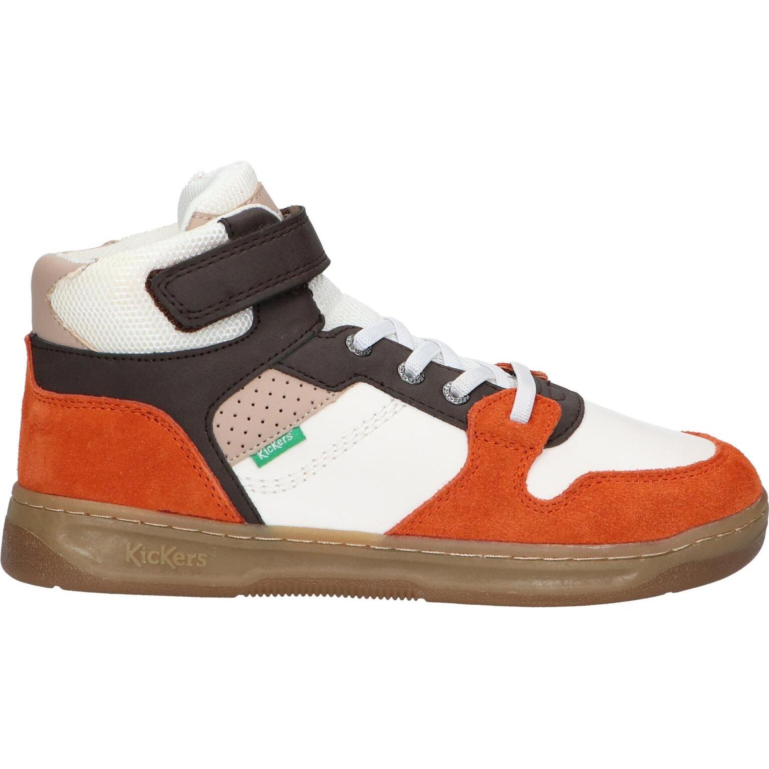 Kickers 972790-30 KICKADO 93 Brown White Boy Boots with padded insole, flexible anti-slip sole, and leather upper for Autumn/Winter. Perfect for comfortable and safe wear.