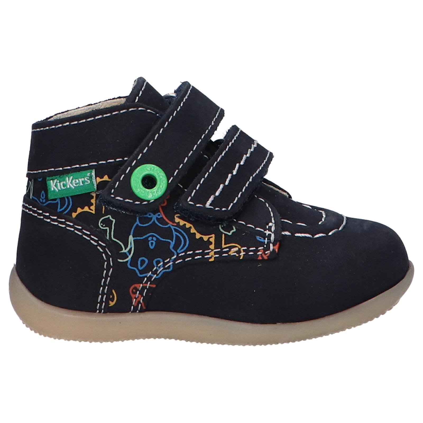 Kickers girl and boy shoes 910352 -10 bonkro-2 golf nubuck print 103 marine dinos
