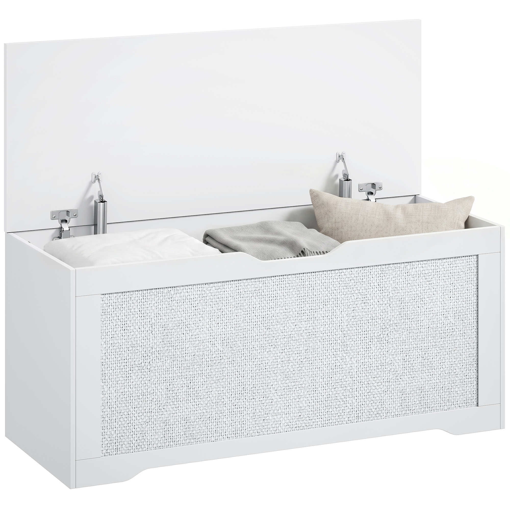 HOMCOM Baúl de Almacenaje 108L, Banco de Almacenaje con Panel de Ratán, Tapa Elevable, Brazos de Soporte, Diseño Sin Tiradores, para Recibidor, Pasillo, Dormitorio, Salón, 80x40x45 cm