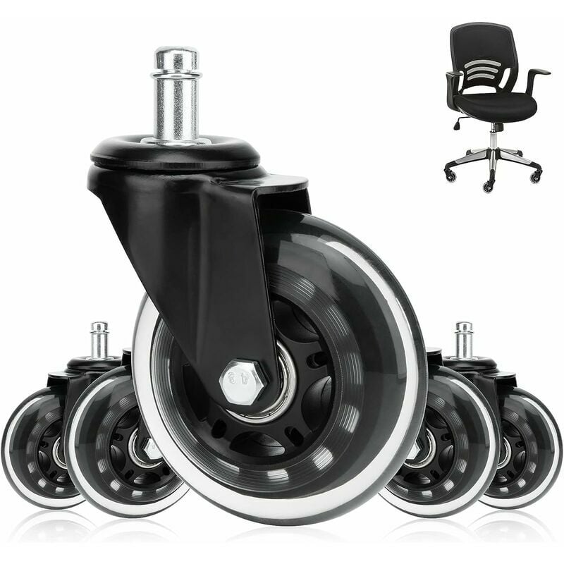 CA Ruedas para silla de oficina silenciosas, paquete de 5, ruedas giratorias universales de 11 mm x 22 mm con rotación de 360° y resistentes a la abrasión.