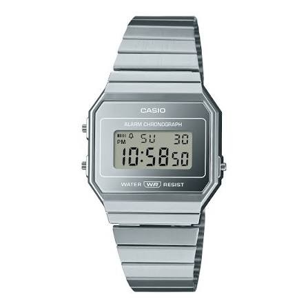 Reloj Casio Vintage A700WEV-7A Digital Ultra Fino Correa Malla Milanesa Acero Plateado