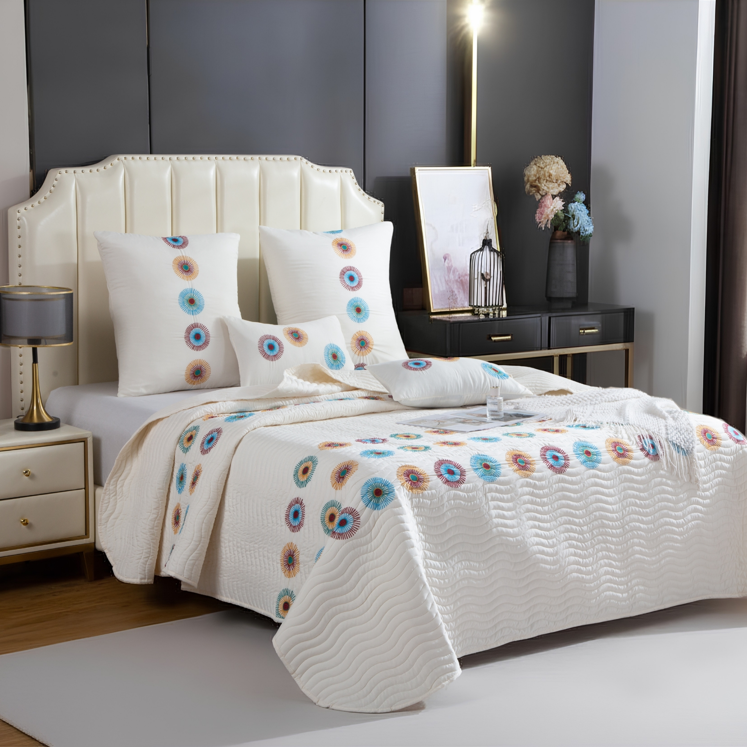 Novotextil Colcha Boutí Bordada Microfibra 150 GSM – Colcha Cama 90 105 135 150 180 con Fundas de Cojín – Cubrecama Ligero, Transpirable y Decorativo para Verano y Entretiempo