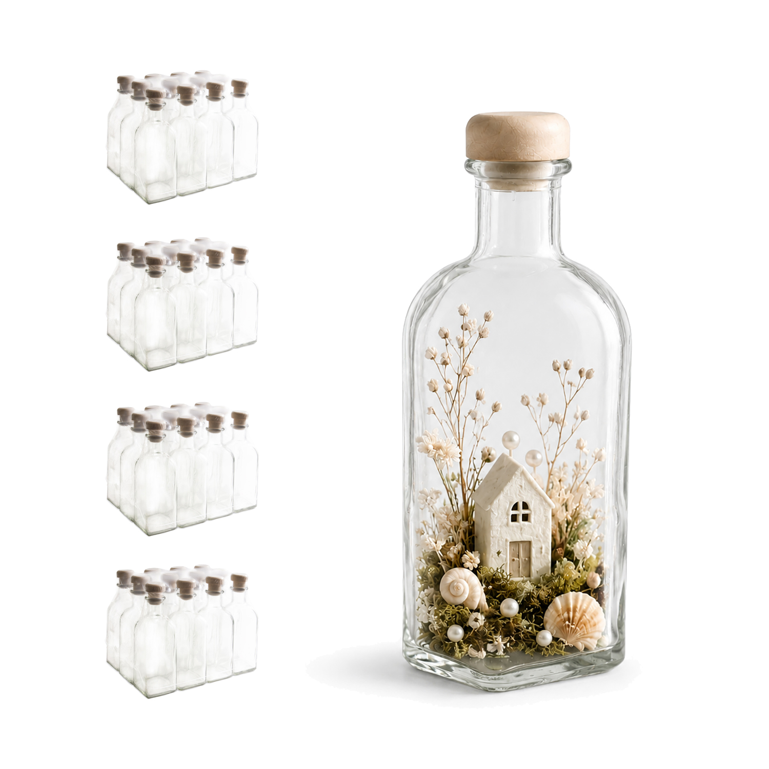 Botellas de Cristal 500ml Pack 12, 24, 36 y 48 unidades, con Tapón de Corcho Sintético. Frasca de Cristal Grueso y Resistente con Tapón, Cierre a Presión. Botella de Aceite, Bebidas, Agua. Set de Botellas para Hostelería, Bar, Restaurantes, Hoteles
