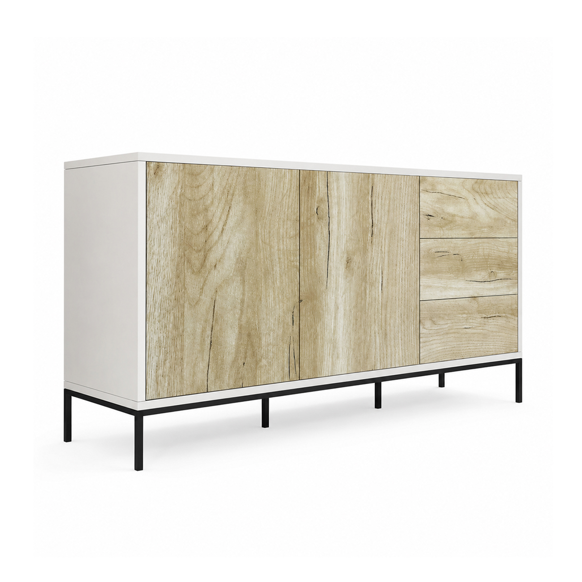 MB Muebles Bonitos - Aparador Moderno Serena con sistema Push-To-Open, 150 cm x 80 cm x 41 cm, 2 puertas y 3 cajones para salón o comedor