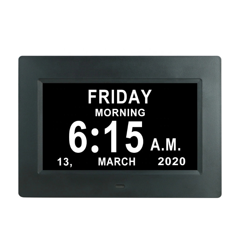 Reloj con pantalla IPS de 7 pulgadas con día y fecha para personas mayores - Reloj despertador con calendario digital con pantalla de 3 colores para demencia Reloj para la enfermedad de Alzheimer con pantalla extra grande, atenuación automática, se pueden