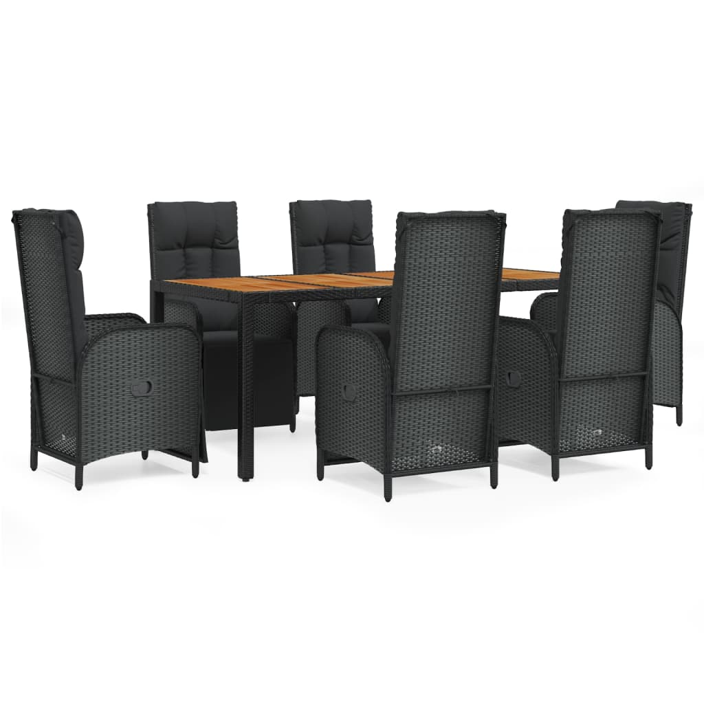 vidaXL Set de comedor de jardín 7 pzas y cojines ratán sintético negro