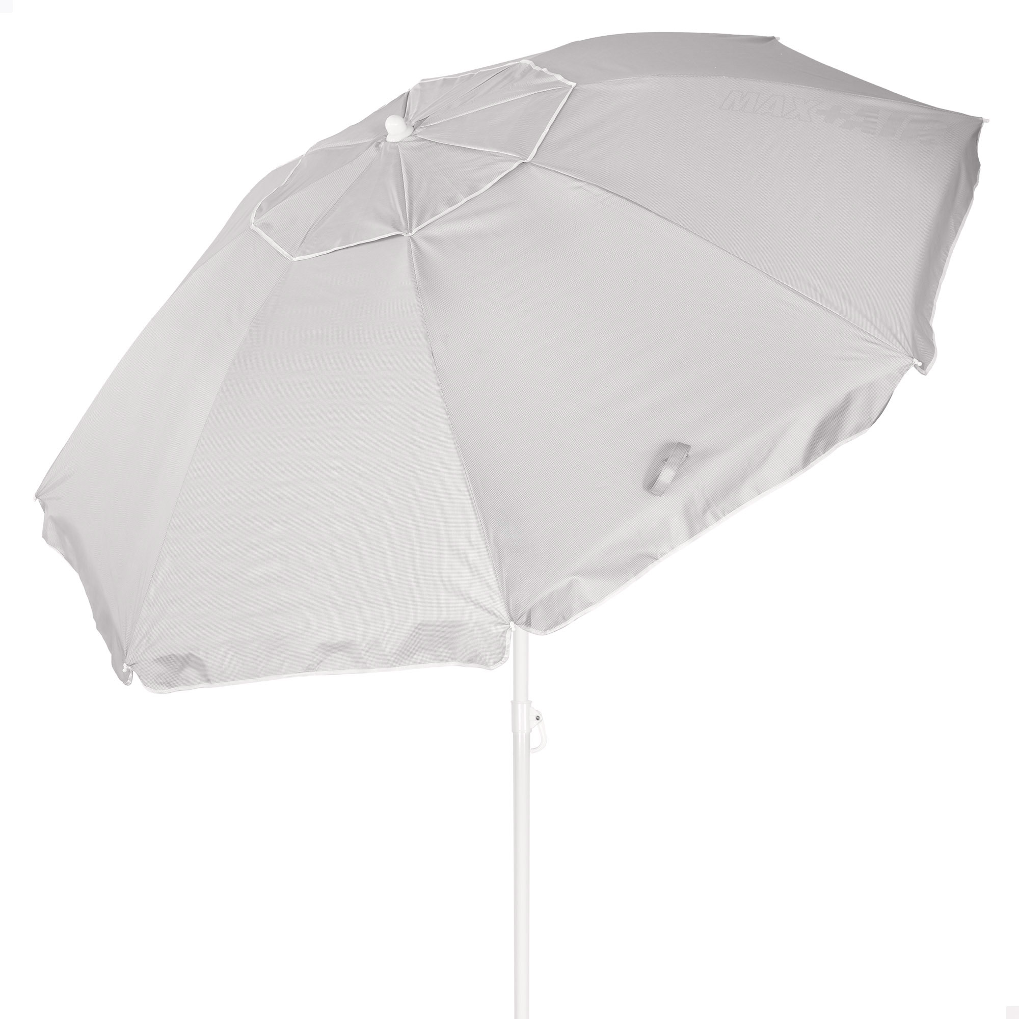 Aktive - Sombrilla de playa, gris, mástil aluminio 28/32 mm, tejido oxford, protección UV50, 8 varillas, ventilación superior, revestimiento plateado, incluye funda de transporte, sombrillas de playa plegables
