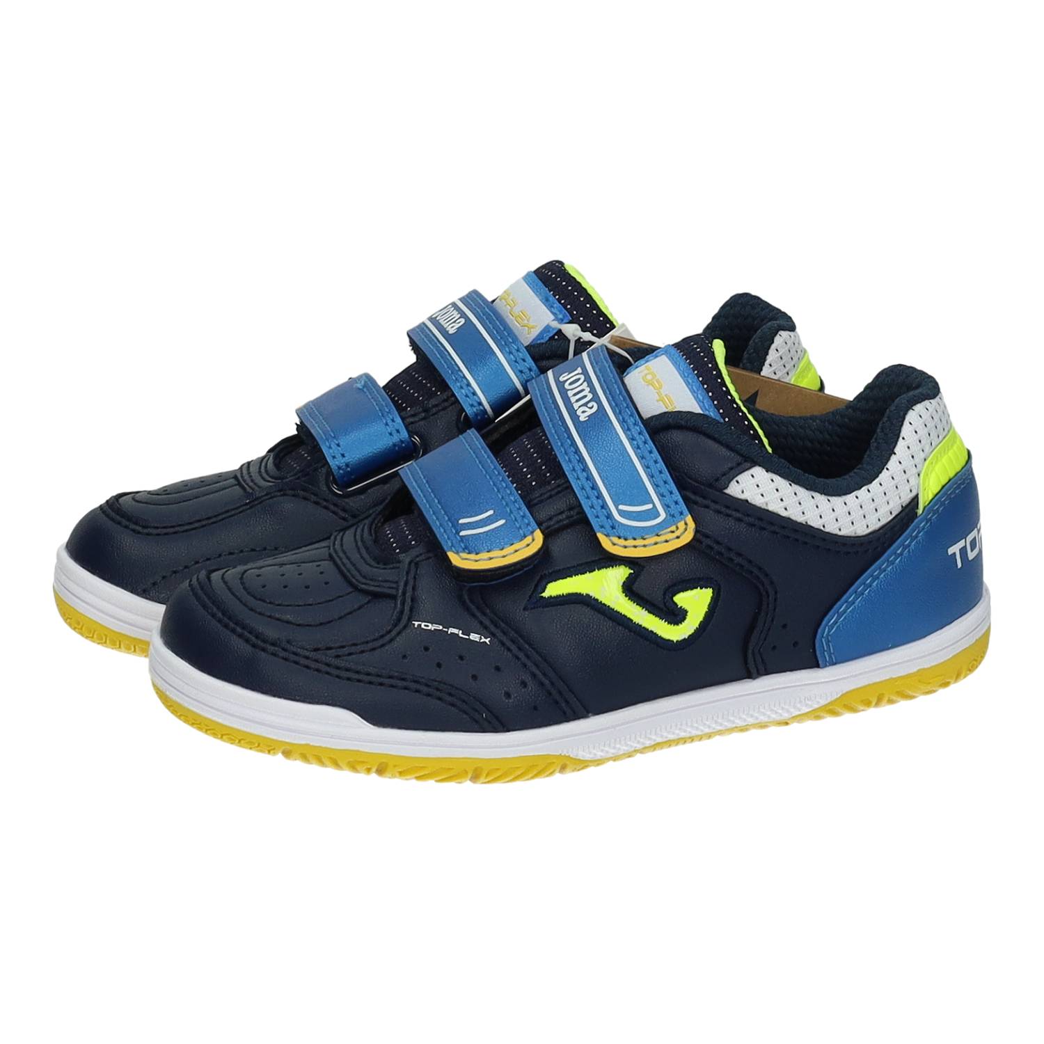 Deportivos marca JOMA para niño en color marino. Zapatillas de fútbol para niños, color marino con detalles en fosforito, diseño anatómico