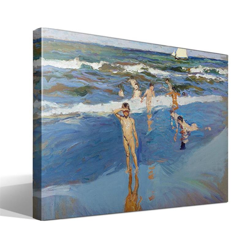Cuadro Canvas Niños en el Mar, Playa de Valencia de Joaquín Sorolla y Bastida - Alta Resolución - Lienzo Algodón 100% - Bastidor Madera - Obra de Arte