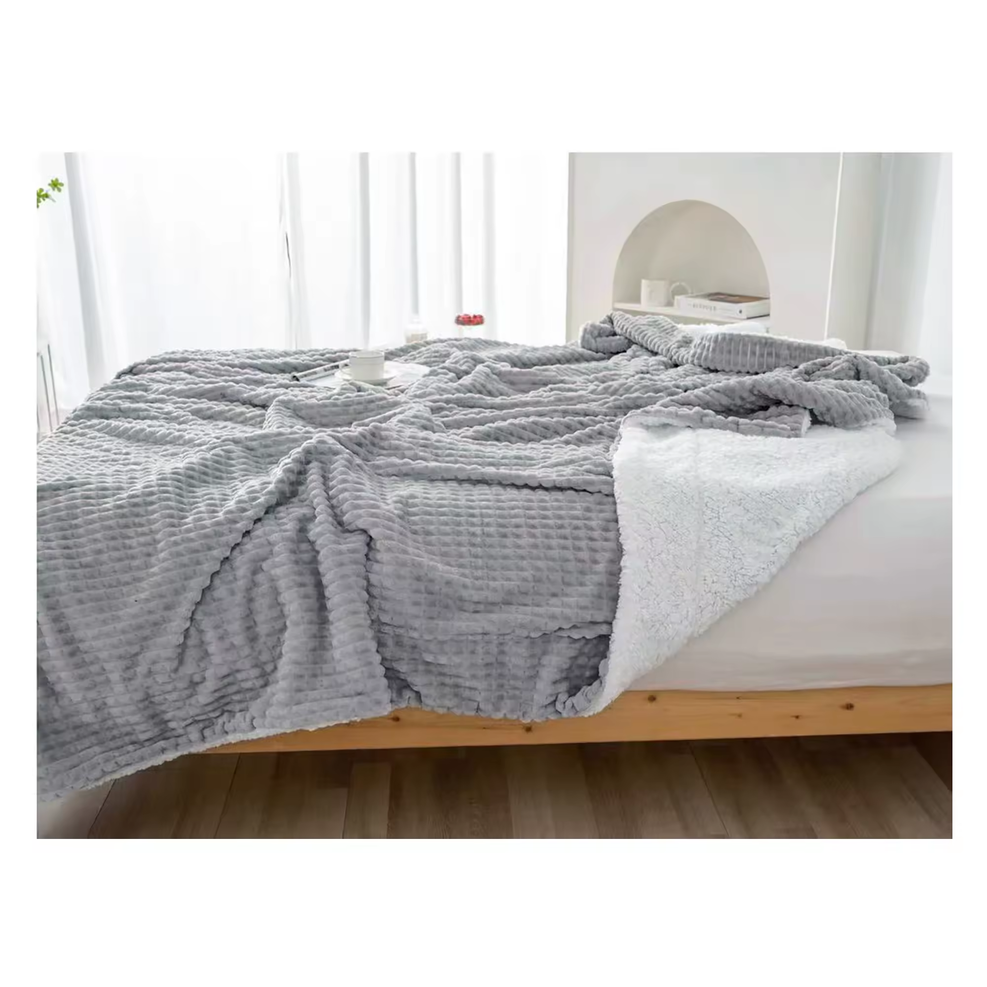 Manta Sofa/Cama Waffle Reversible Sedalina Plaid Franela Moderna, Mantas Polar Invierno de Sherpa Multiuso con Microfibra Extra Suave y Borreguitos,3 medidas, diferentes colores, 130x160cm/160x220cm y 220x240cm