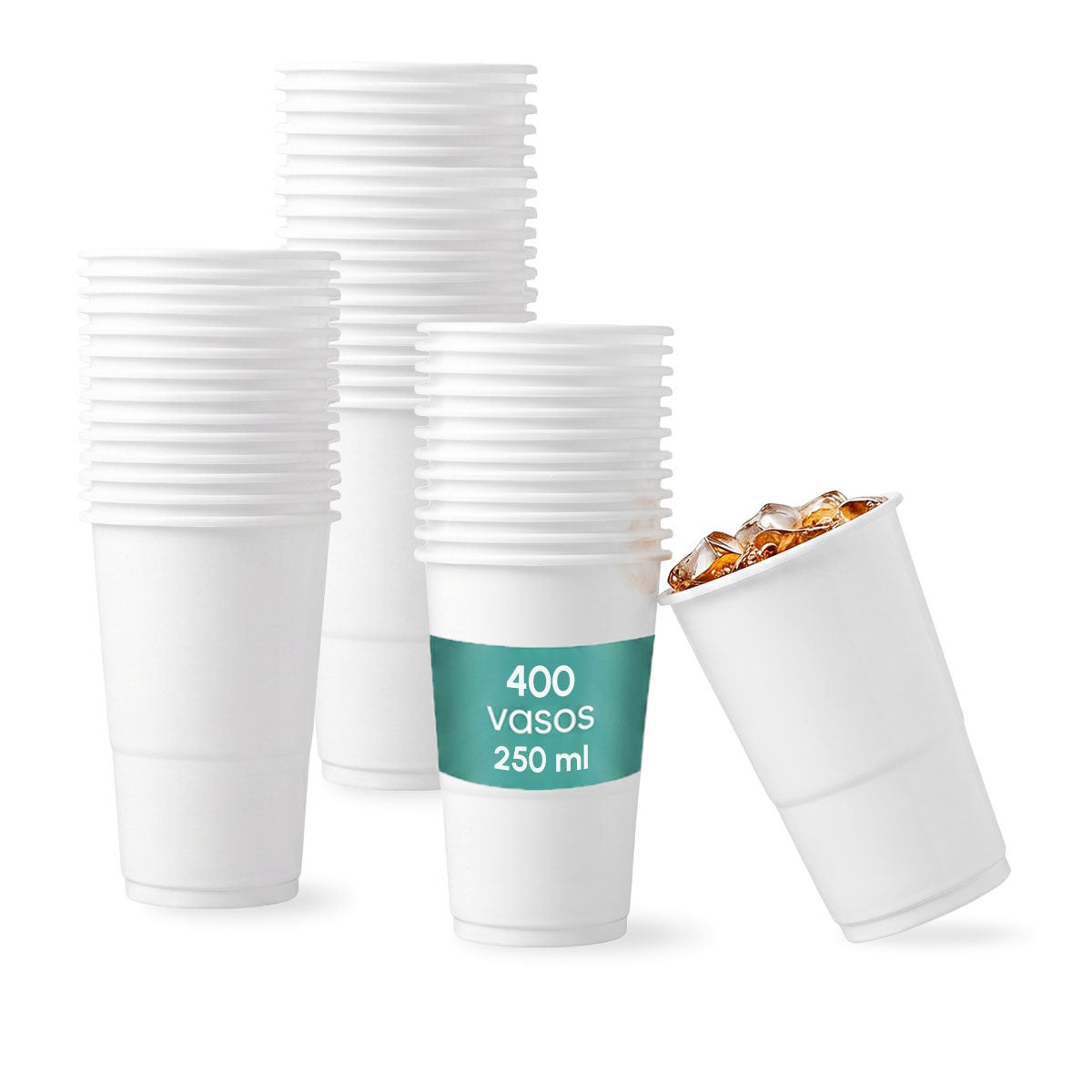 400 vasos reutilizables de plástico resistente blancos de 250 ml Vasos para agua y refrescos. Ideales para fiestas, catering y oficinas. Aptos para bebidas frías y calientes Best Products