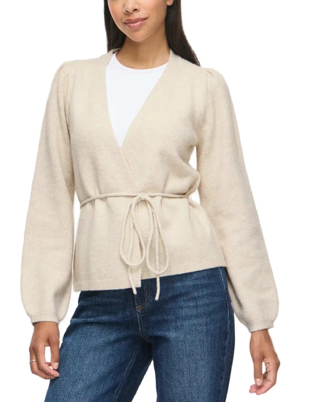 Cárdigan Vila Kehla beige punto cruzado para mujer
