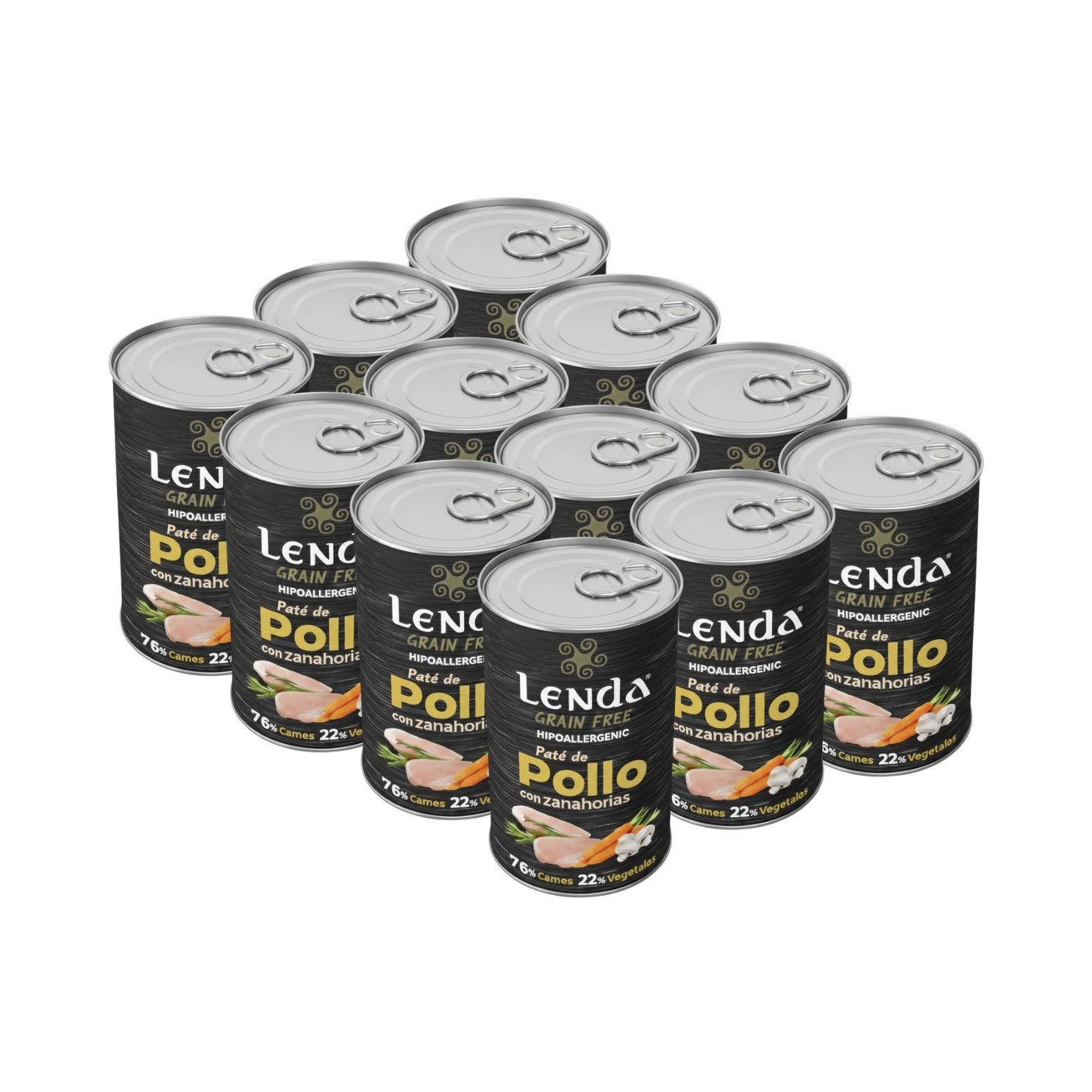 Lenda Pack 12x Comida Húmeda para Perro de Pollo con Zanahorias Hipoalergénica, Paté sin Cereales con Condroprotectores