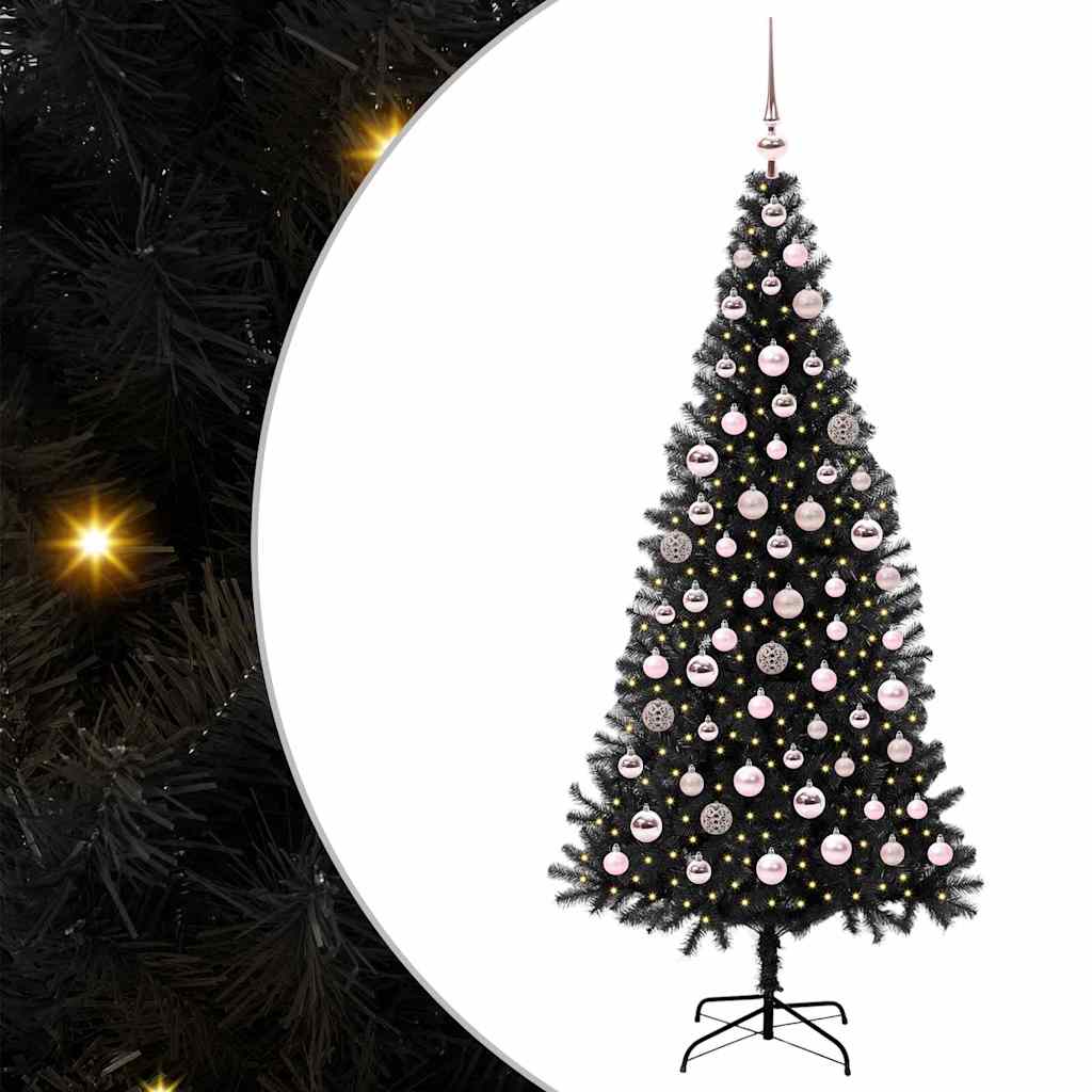 vidaXL Árbol de Navidad Negro 180 cm PVC con LED y bolas