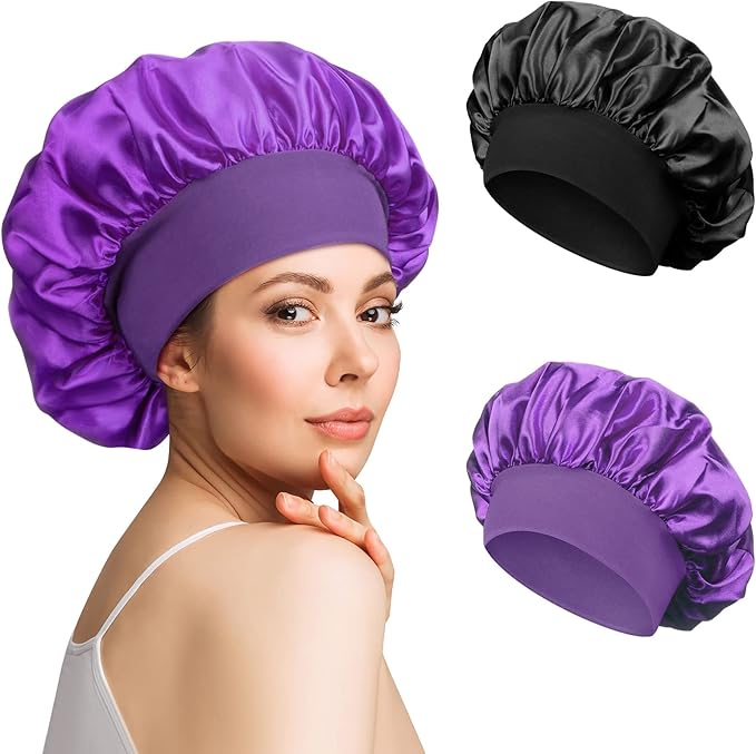 Paquete de 2 gorros para dormir rizados, ajustables, de Seda rizada, con banda elástica. Gorros rizados para mujeres y niños.