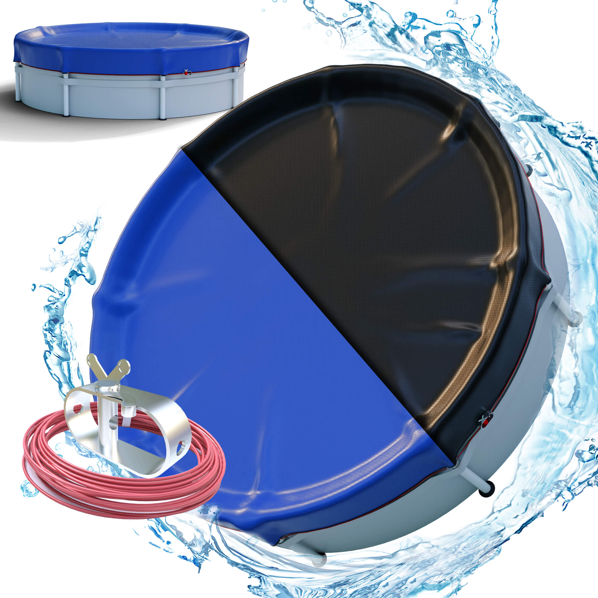 AREBOS® Cubierta para piscina redonda Ø 420 cm (para piscinas de 320-366 cm) Lona para piscina 2 en 1 de PE