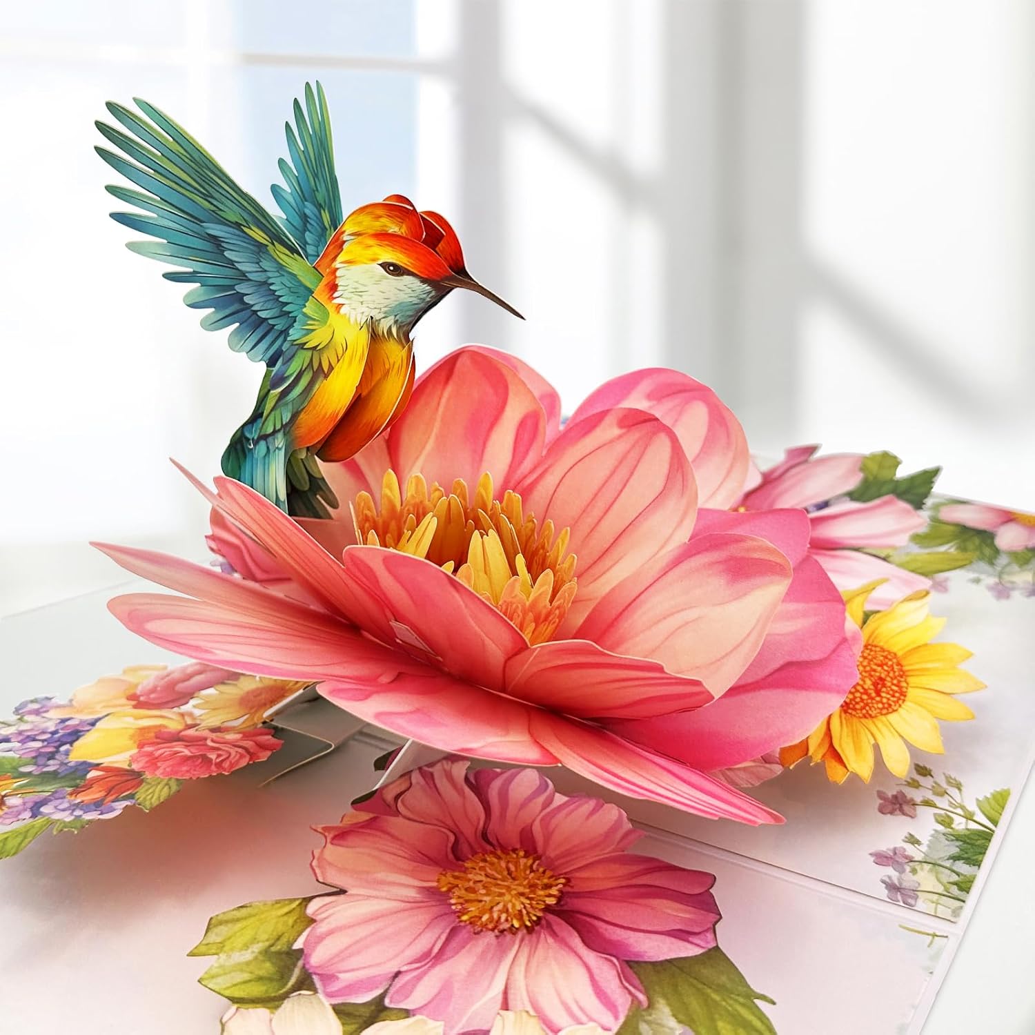 Romántico Tarjeta Cumpleanos, Colibrí y Flores