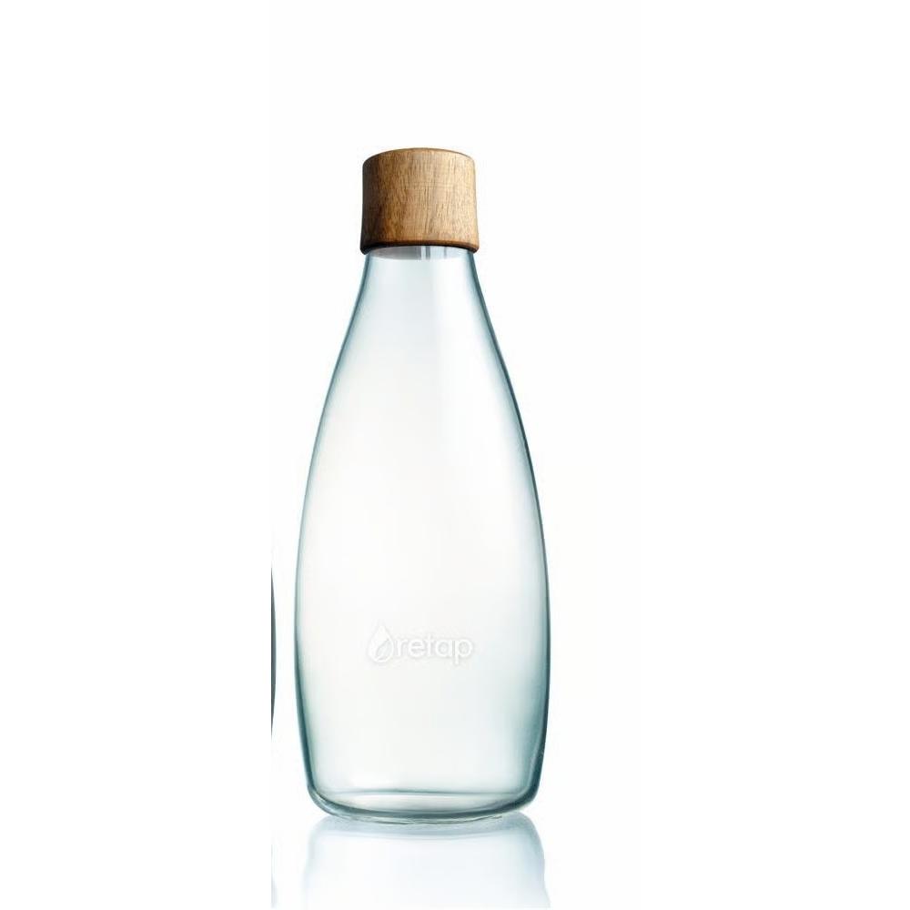 Botella de Agua, Ecológica, de Vidrio de Borosilicato, marca RETAP de 0,8 L con Tapón y Caja de Regalo