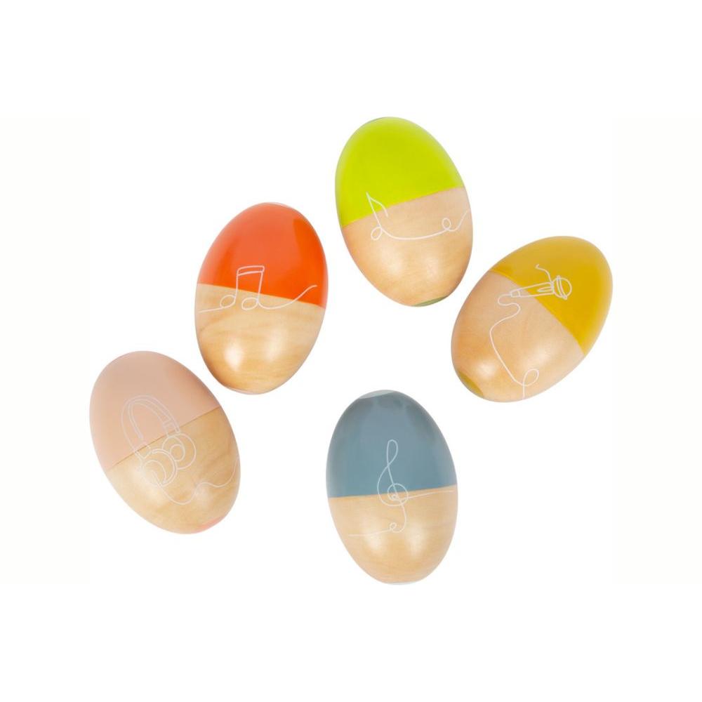 Small Foot Huevos Musicales de Madera Maciza con 5 Sonidos Diferentes para Estimulación Auditiva y Coordinación Mano-Ojo