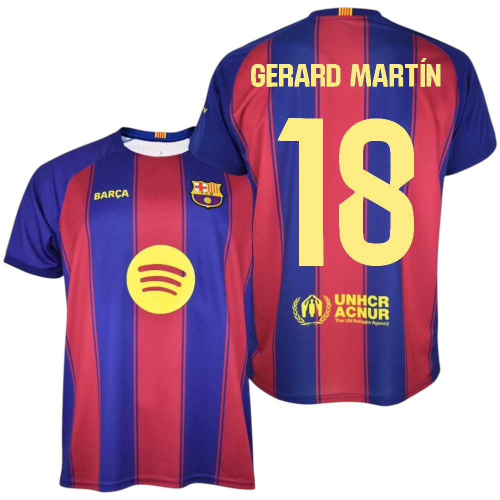 Barça - Camiseta Réplica Oficial 25/26 - Jugador GERARD MARTÍN Nº18 - Colores Blaugrana - Tejido Transpirable - Detalles bordados.