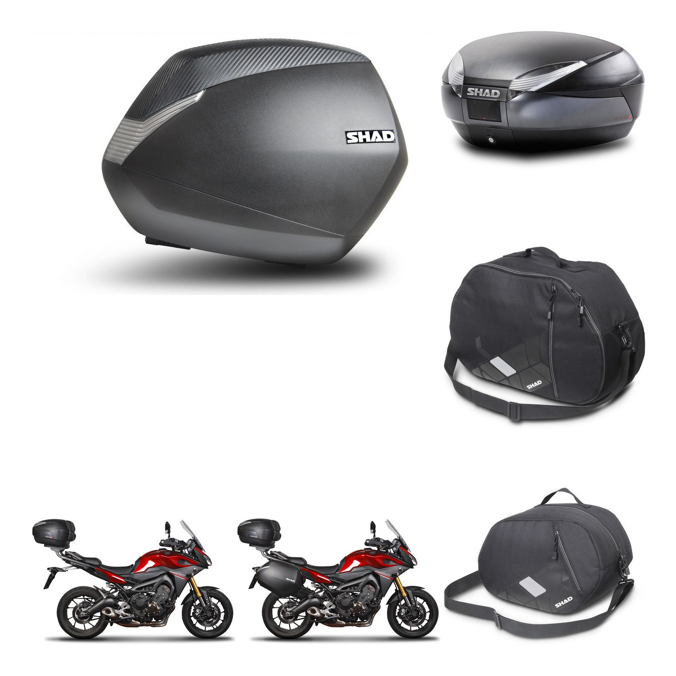Baul Trasero + Maletas Laterales + Accesorios + Herraje 3P + Herraje Montaje Sh36 Sh 36 Sh48 Dark Grey Premium KIT-272049