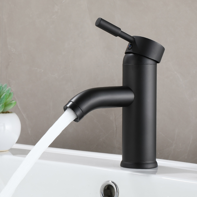 Grifo de Baño de estilo minimalist Negro, grifo de agua fría y caliente, grifos de lavabo de Maple inoxidable