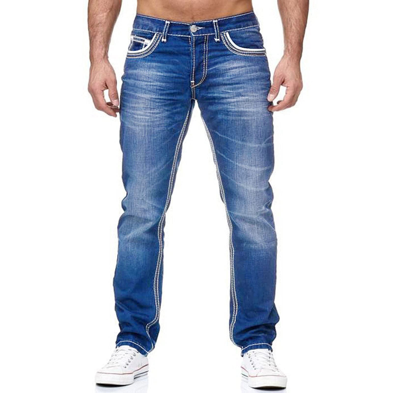 TK Pantalones vaqueros retro de doble línea para hombre, nuevos y de alta gama, informales, de mezclilla retro para hombre