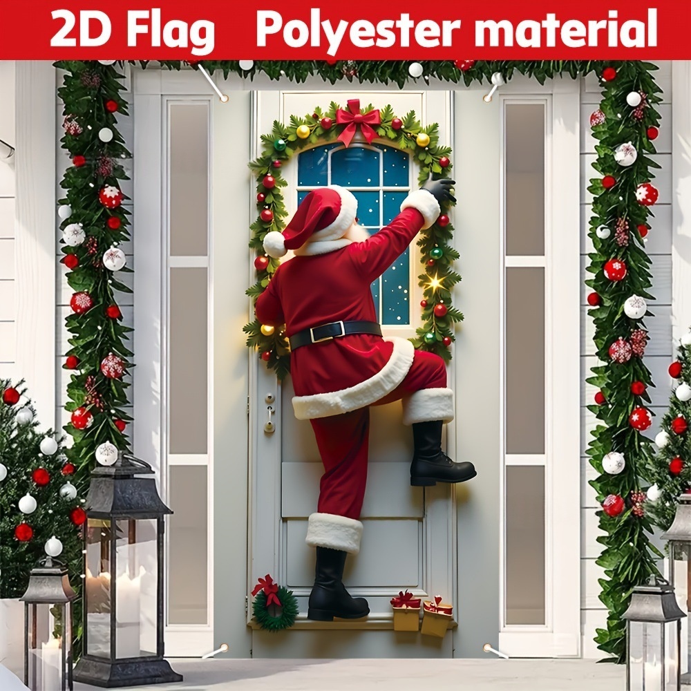 Decoración colgante para puerta, banderín navideño para recibidor y tela decorativa de poliéster para exterior--90X180CM