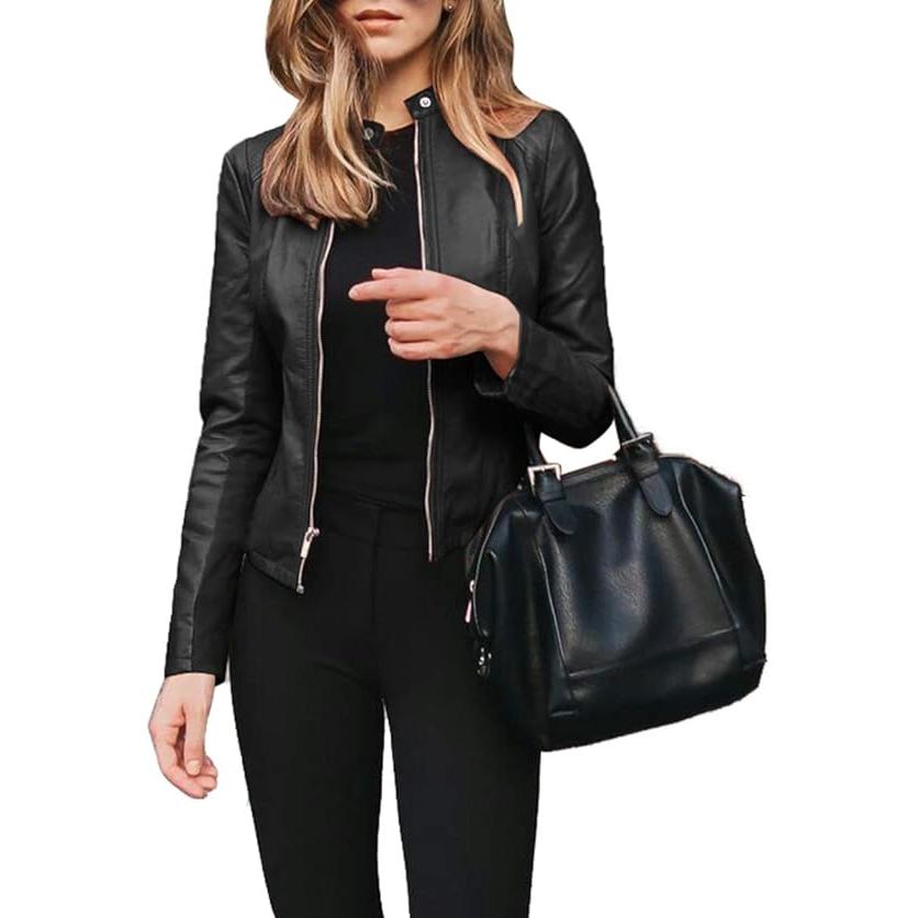 Chaqueta de piel sintética para mujer, corte clásico, estilo único, diseño de cremallera, ropa de abrigo informal para otoño/invierno/primavera
