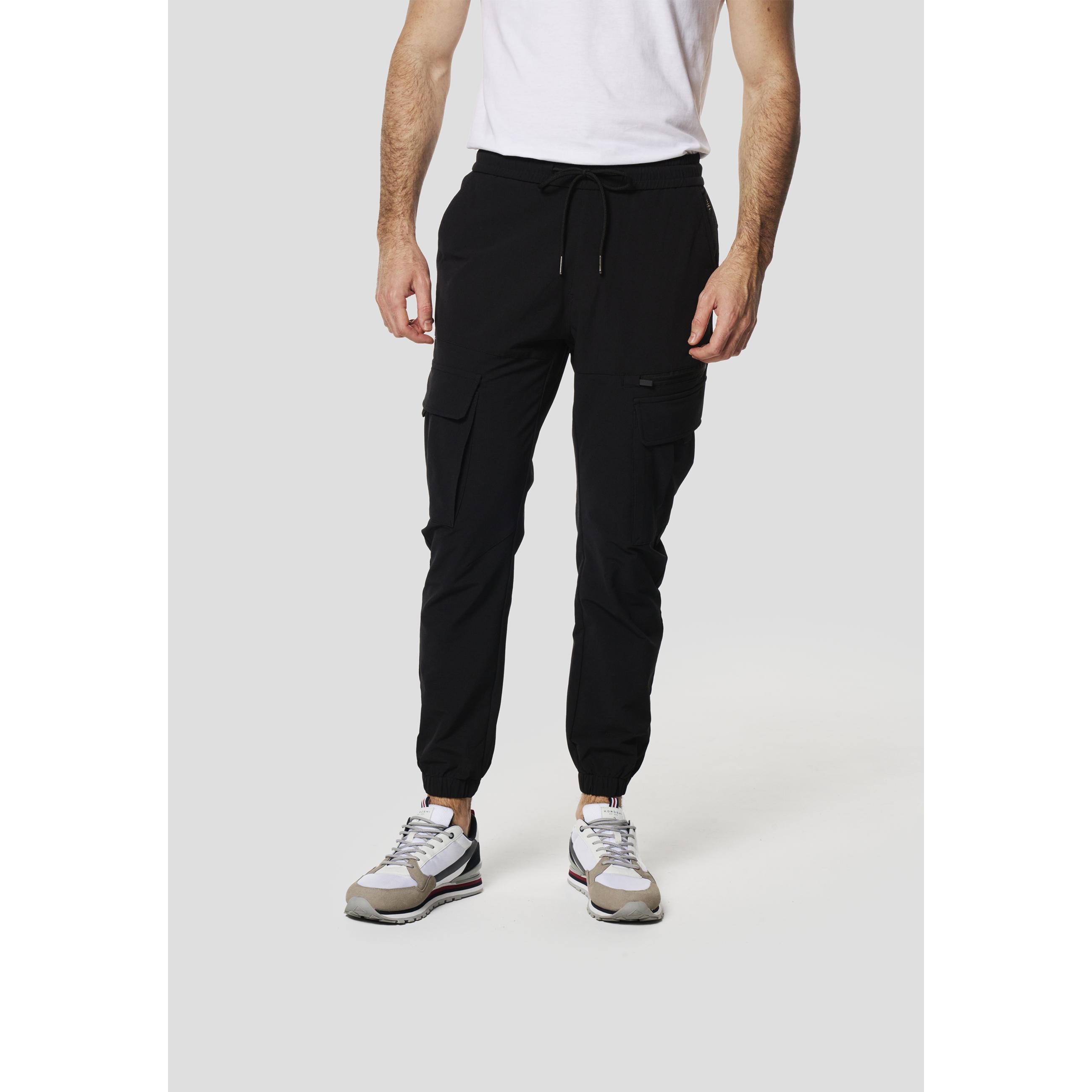 Koroshi - Pantalón jogger largo para hombre con cierre frontal y botón, 98% algodón y 2% elastano, negro versátil para street style y smart casual