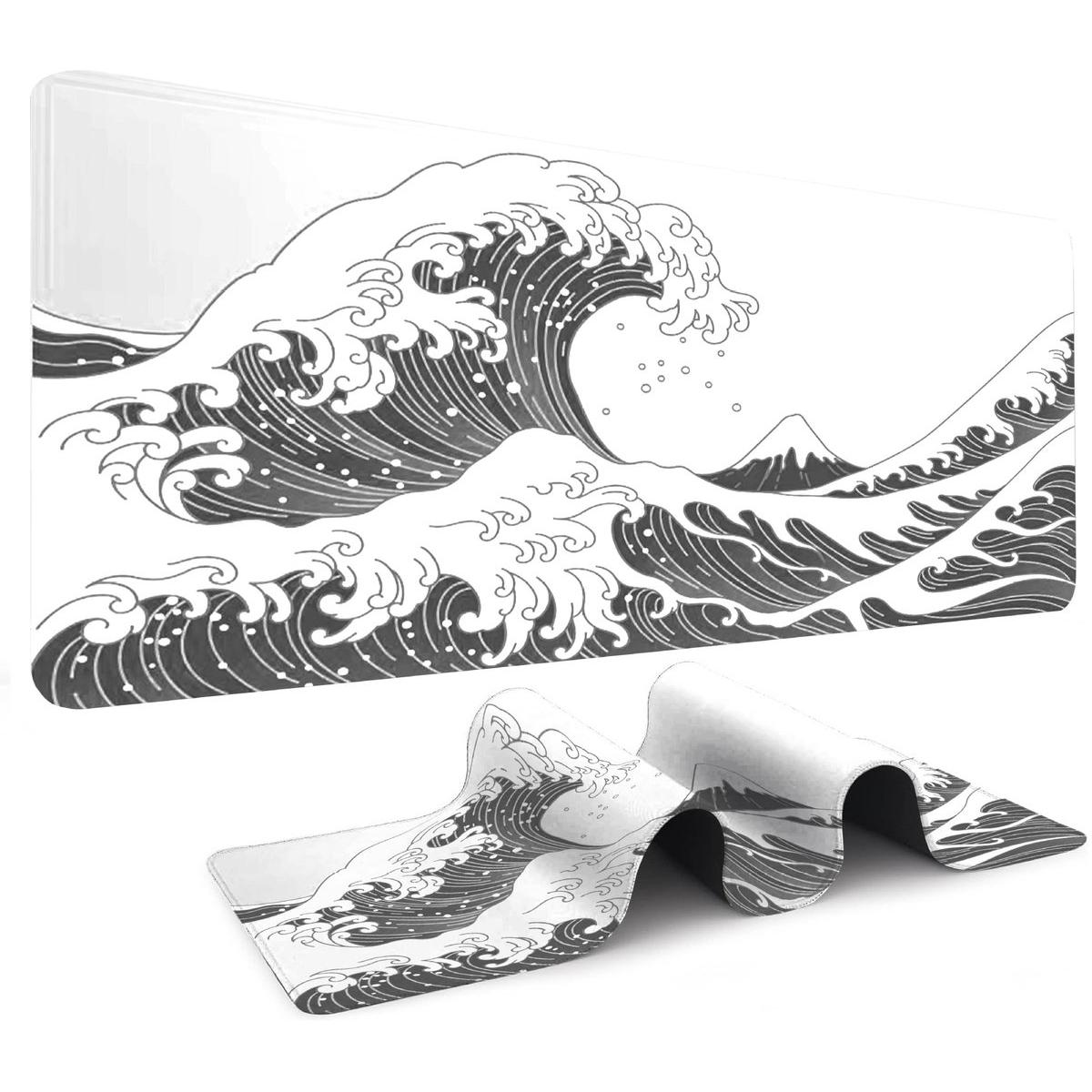 Antislip bureauonderlegger, muismat, antislip bureaubeschermer, bureauonderlegger voor thuis,witte golven,30*60cm