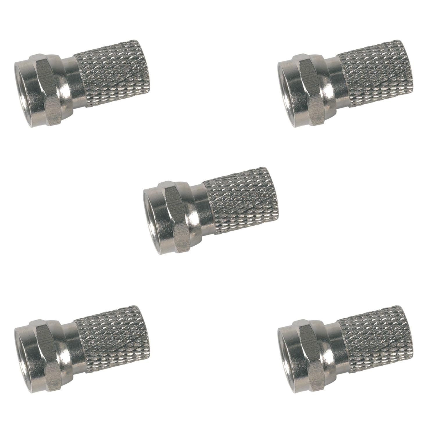 Pack de 5 Conectores Coaxiales TELEVES , Tipo F Macho para cable de antena de TV ,  T100plus T100 CXT-1 Referencia 417102 , Conectores F Macho con sistema de montaje mediante roscado