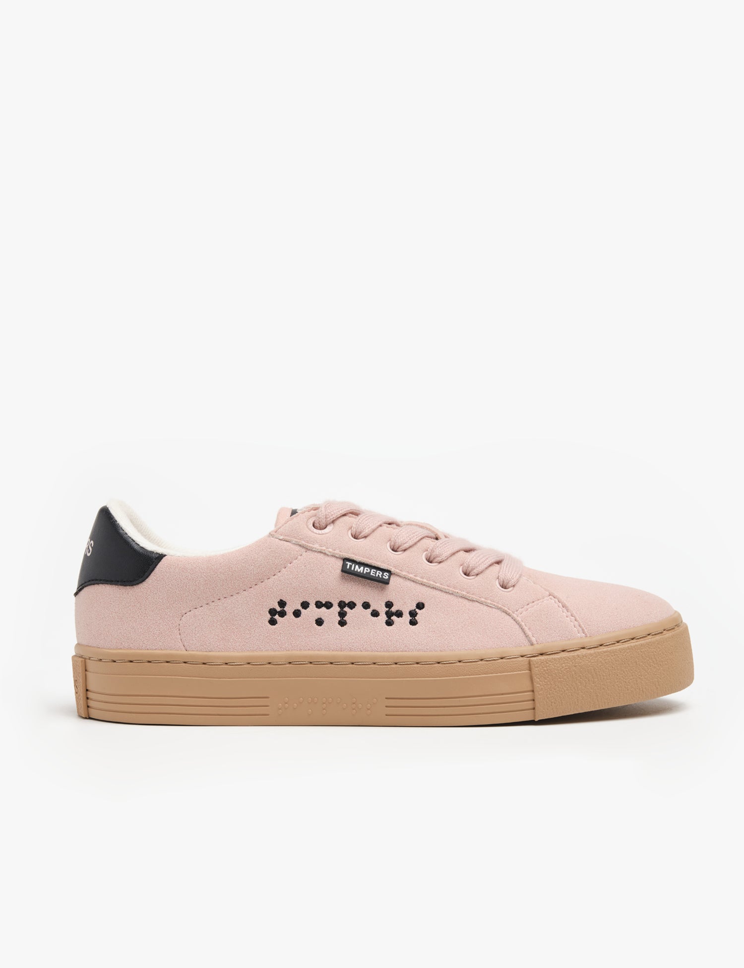 Zapatillas Veganas Rosas Para Hombre y Mujer con Detalles en Braille y Suela Marrón – Sneakers Inclusivas y Cómodas  Timpers